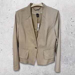 White House Black Market Blazer Trophy Jacket Flap Pockets Single Button Ecru 14